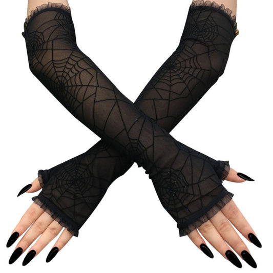 Gothic Women Halloween Punk Spider Web Mesh Gloves