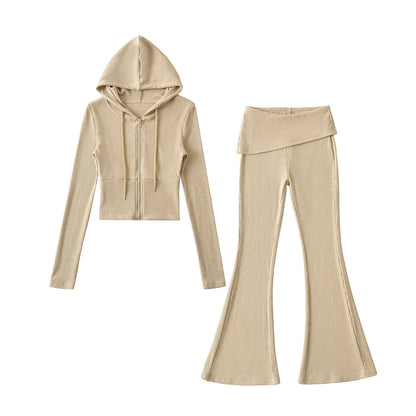 Women Fashion Casual Slim-Fit Zipper Hoodie Set