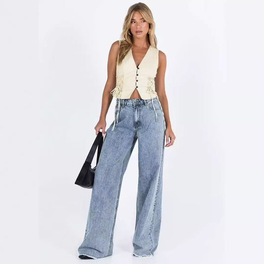 Women Casual Solid Color Loose Denim Pants