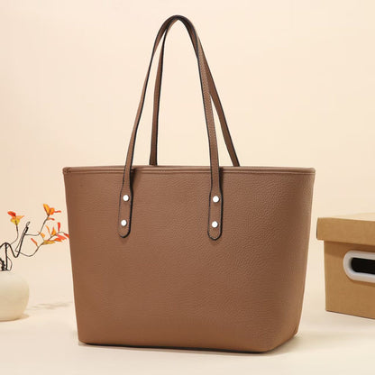 Simple Solid Color Large Capacity PU Tote Bag