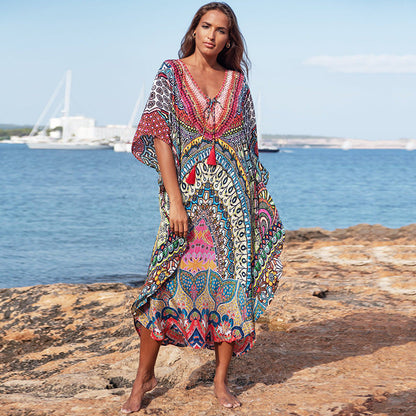 Vestido playero estampado informal de moda para mujer para vacaciones