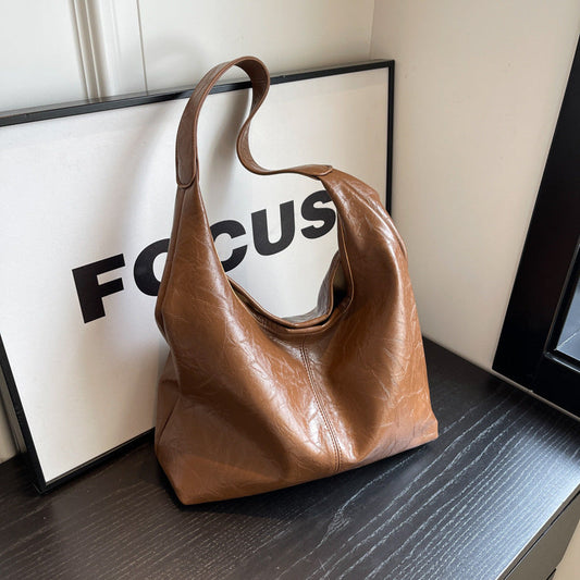 Bolso de mano informal de piel sintética de color liso para mujer