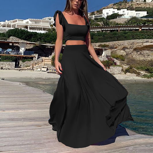 Women Fashion Solid Color Milk Fiber Two-Piece Set