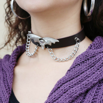 Gargantilla de Halloween punk con alas de murciélago y calavera para mujer