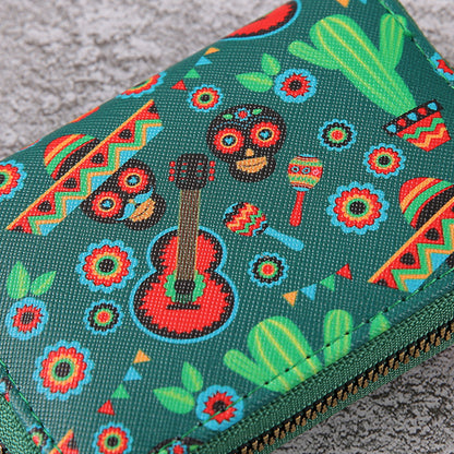 Halloween Women Cartoon Multicolor Skull Zipper Wallet