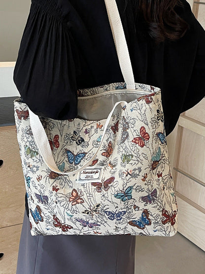 Large Capacity Floral Printed Canvas Tote Bag