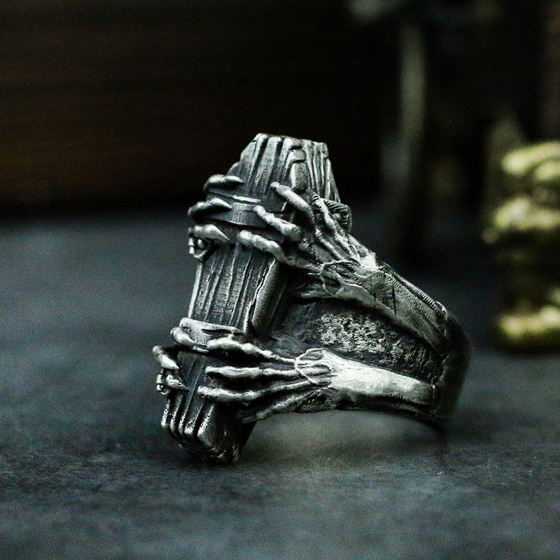 Anillos de calavera de ataúd punk vintage de moda unisex para Halloween