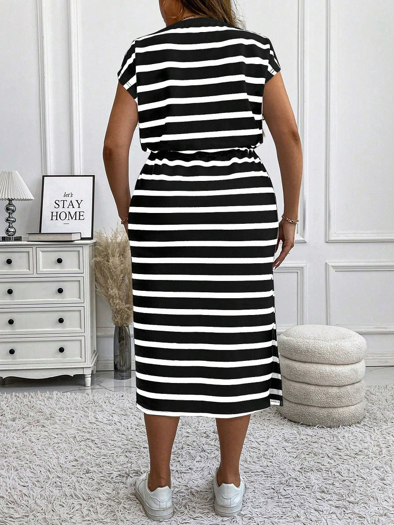 Vestido informal de rayas de talla grande para mujer
