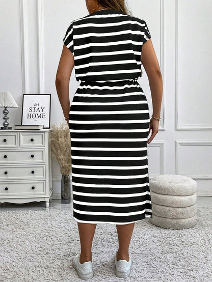 Vestido informal de rayas de talla grande para mujer