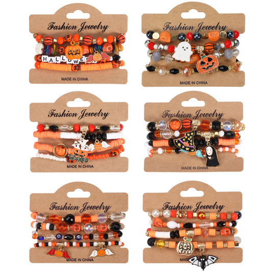 Collar con colgante de araña, calabaza y murciélago de varias capas con dibujos animados de Halloween para mujer