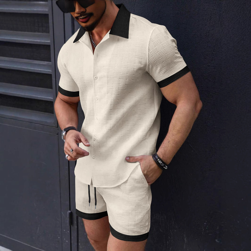 Conjunto informal de camiseta y pantalones cortos de manga corta para hombre, mezcla de algodón