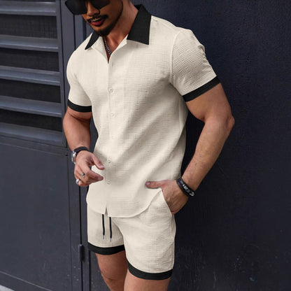 Conjunto informal de camiseta y pantalones cortos de manga corta para hombre, mezcla de algodón