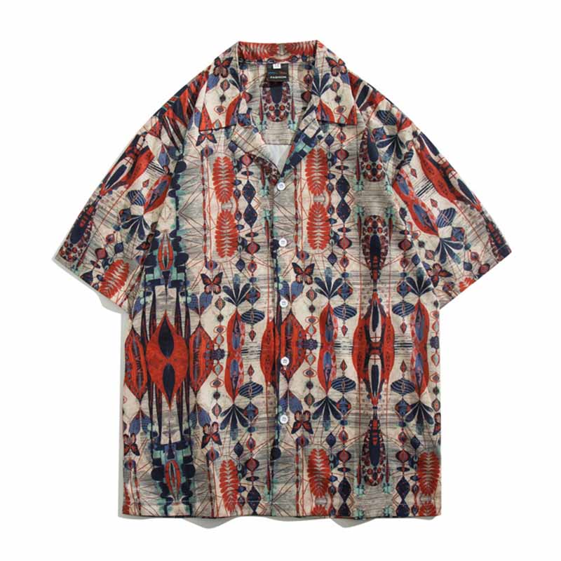 Men Casual Vintage Vacation Hawaii Tiny Flower Print Short Sleeve Lapel Shirt