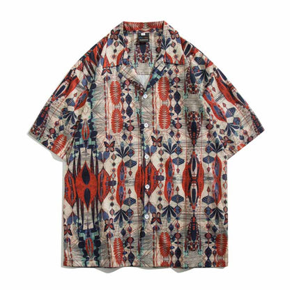 Men Casual Vintage Vacation Hawaii Tiny Flower Print Short Sleeve Lapel Shirt