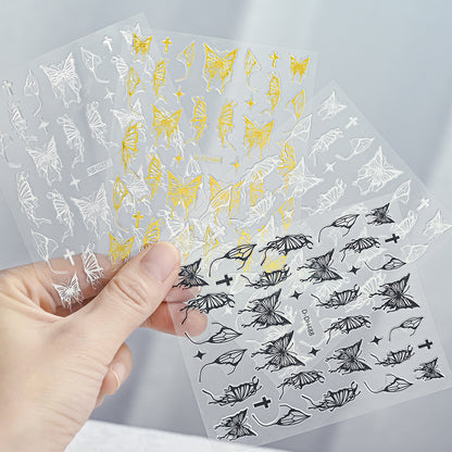 Laser Gold And Silver Gothic Liquid Butterfly Nail Art Sticker