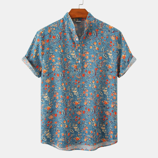 Camisa con estampado de flores diminutas en 3D para hombre, ideal para vacaciones de verano