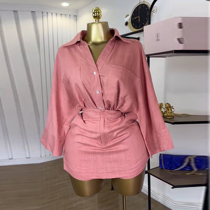 Conjunto informal de verano de dos piezas con mangas murciélago y pantalones cortos de cintura alta para mujer