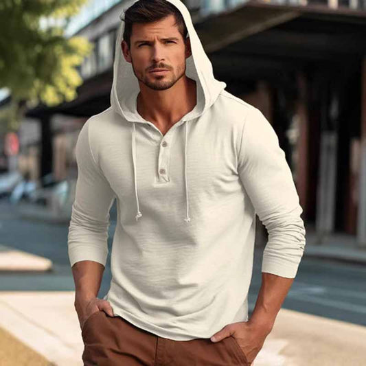 Men Casual Sport Solid Color Long Sleeve Hoodies