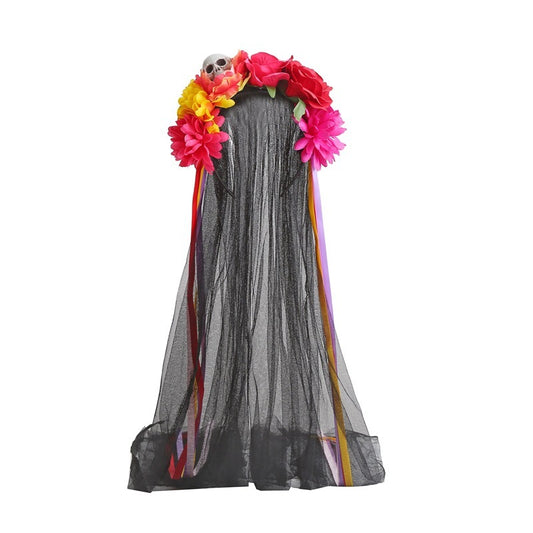 Halloween Skull Head Dark Style Headband with Floral