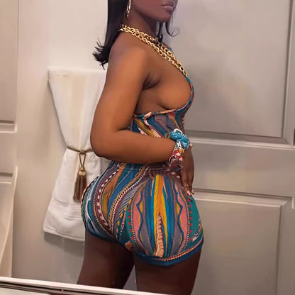 Conjunto de top corto y pantalones cortos de un solo hombro con estampado sexy para mujer