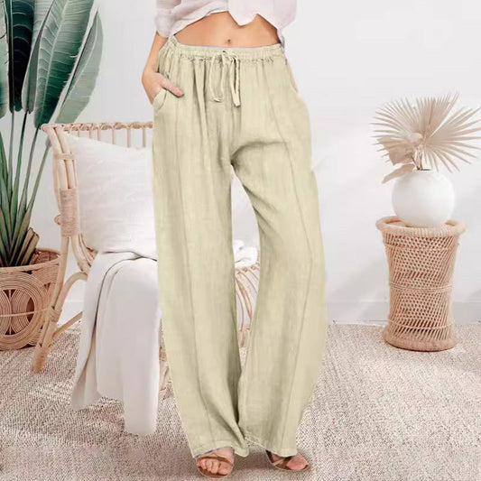 Pantalones casuales de algodón de color sólido a la moda para mujer