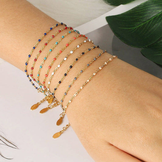 Women Bohemian Simple Mini Beads Stainless Steel Bracelet