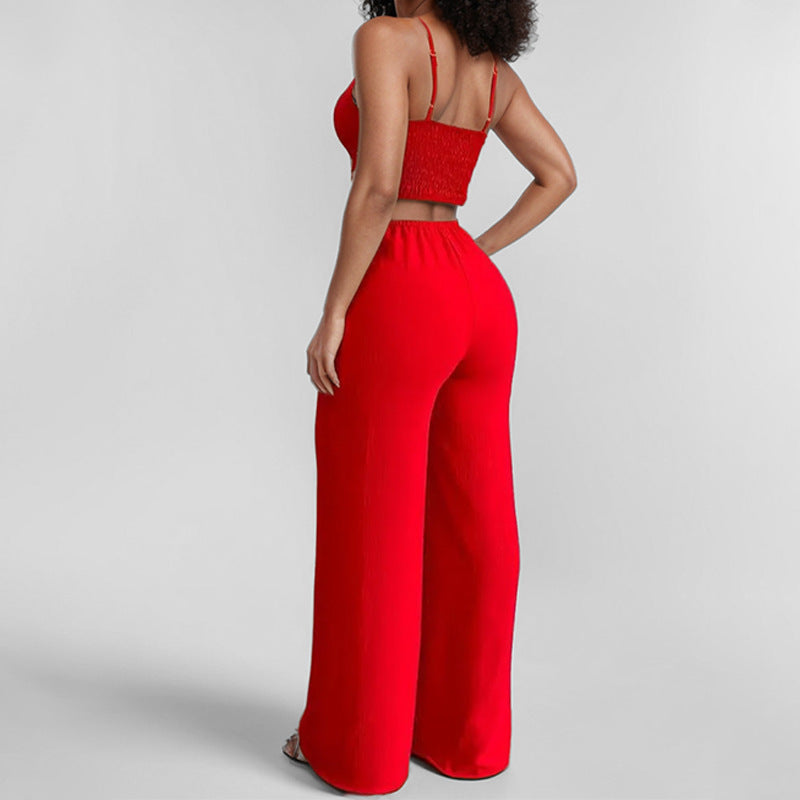 Women Fashion Sexy Solid Color Hollow-Out Jumpsuit