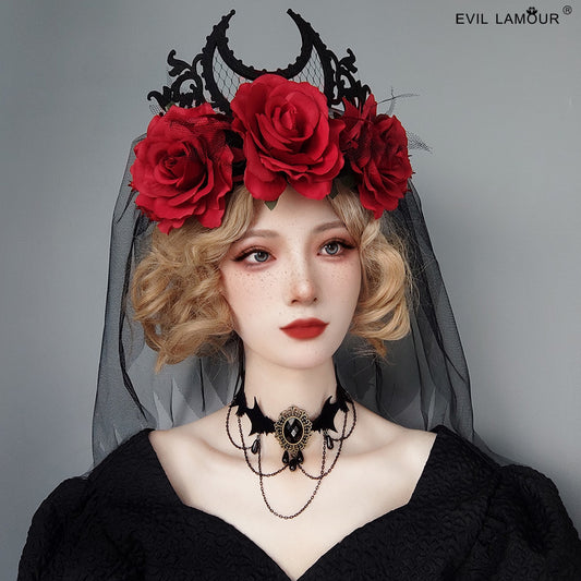 Couronne diadème gothique en maille rose pour femme