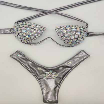 Traje de baño bikini sexy con diamantes de imitación a la moda para mujer
