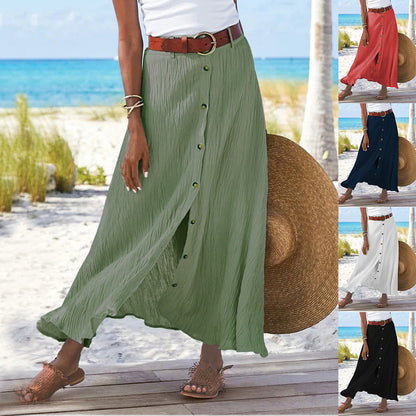 Summer Women Casual Button Decorative Cotton Skirt