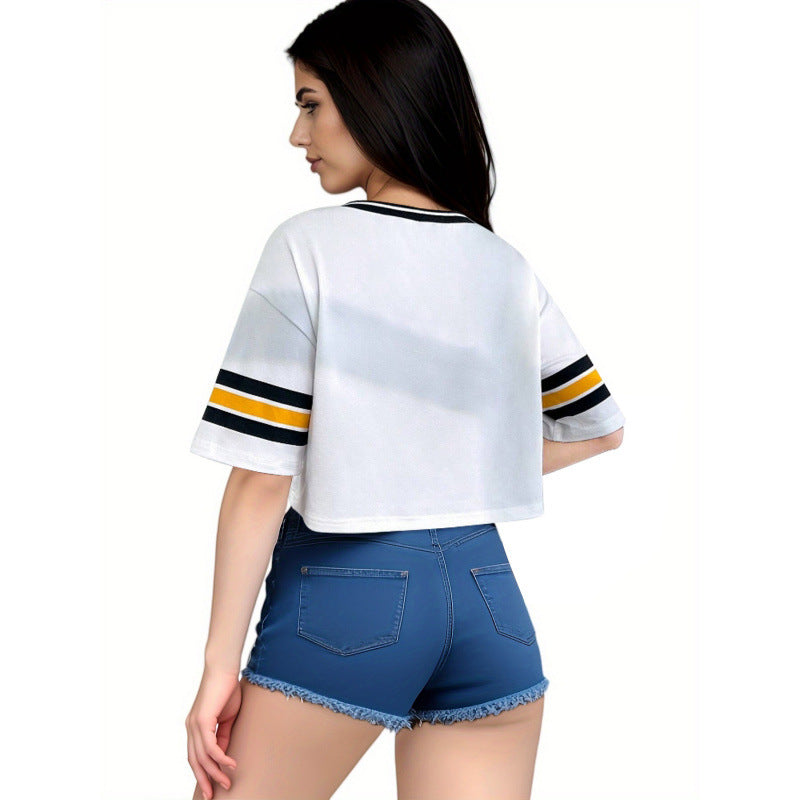 Top informal holgado de manga corta para mujer