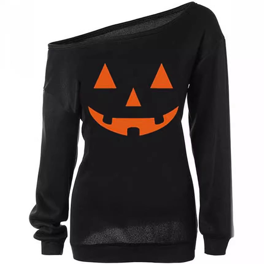 Women Pumpkin Print Long Sleeve Halloween T-Shirt