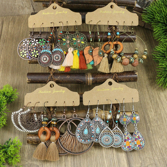 Conjunto de pendientes con borlas creativas retro de estilo étnico bohemio