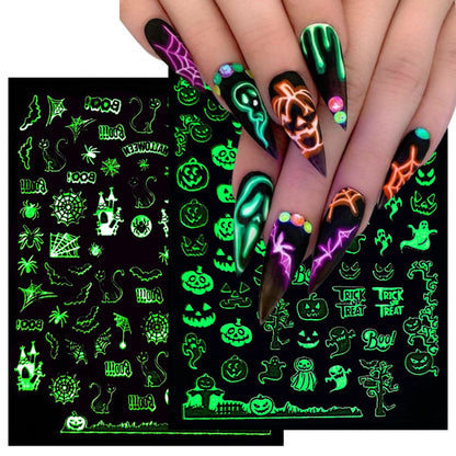 Halloween Nail Stickers Funny Skeleton Little Monster 3D Luminous
