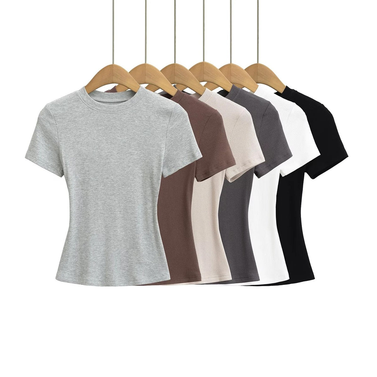 Camiseta de manga corta de algodón y elastano de color liso para mujer
