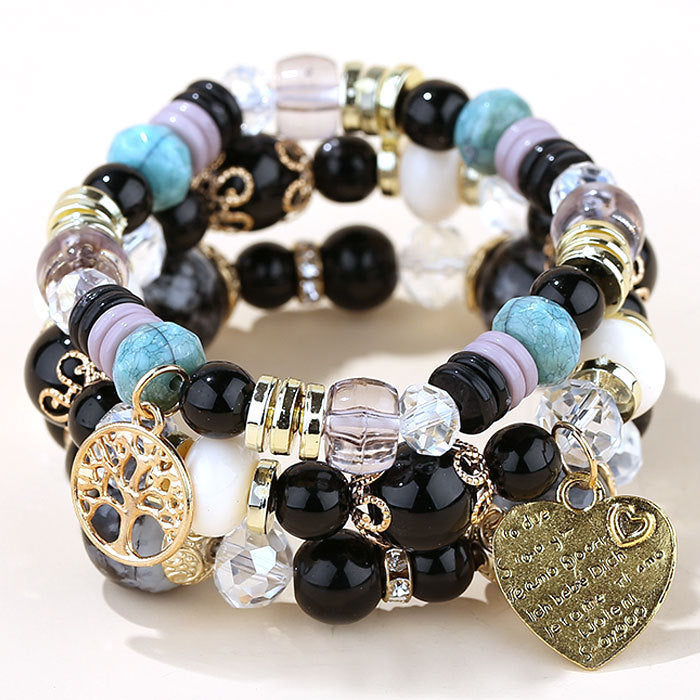 Conjunto de pulseras de cuentas con dijes de árbol y corazón bohemio