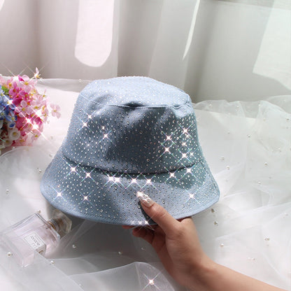Sombrero de pescador informal de mezclilla con diamantes de imitación para mujer