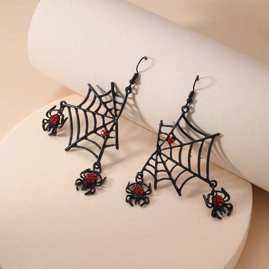 Pendientes punk personalizados con telaraña exagerada de Halloween