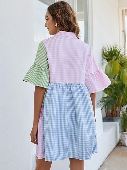 Vestido casual con costuras a cuadros para mujer