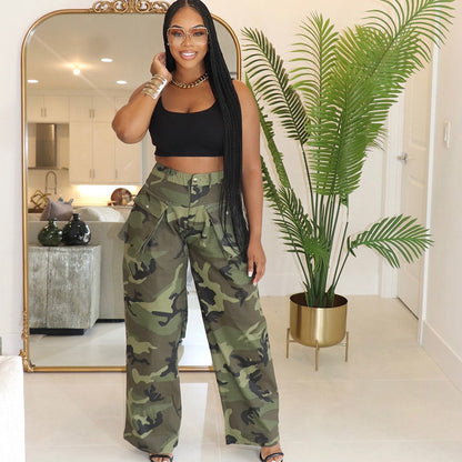 Pantalon large à imprimé camouflage décontracté pour femme
