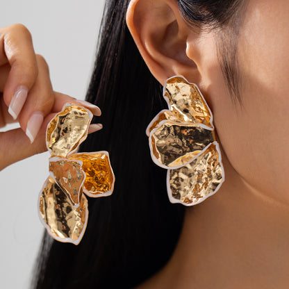 Boucles d'oreilles à tige florales exagérées en métal, fleurs en alliage géométriques