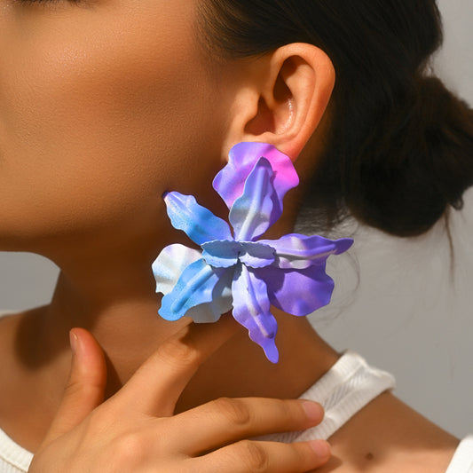 Fashion Exaggerated Gradient Floral Earrings Stylish Multicolor