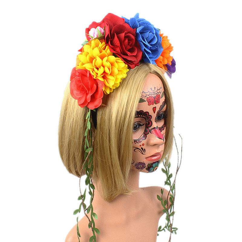 Serre-tête floral multicolore en forme de rose pour Halloween