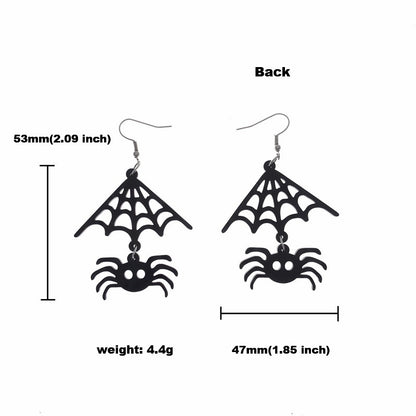 Pendientes colgantes de acrílico con diseño de araña de telaraña para Halloween para mujer
