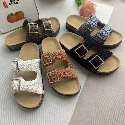 Women's Casual Vacation Woven Double Buckle Slippers