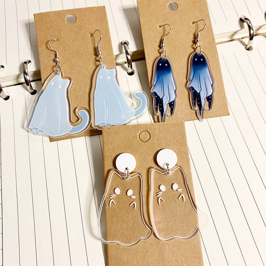 Halloween Women Fashion Cartoon Ghost Cat Acrylic Earrings