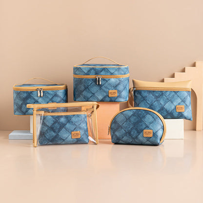Bolsa de maquillaje y cosméticos con estampado de mezclilla
