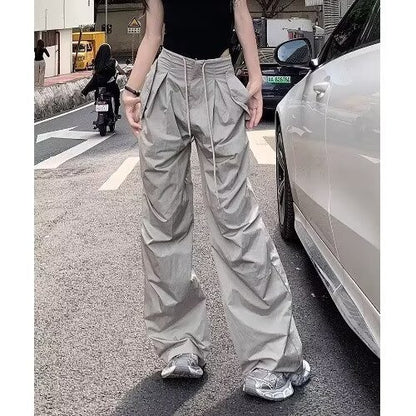 Women Casual Solid Color Pleated High Waist Pants