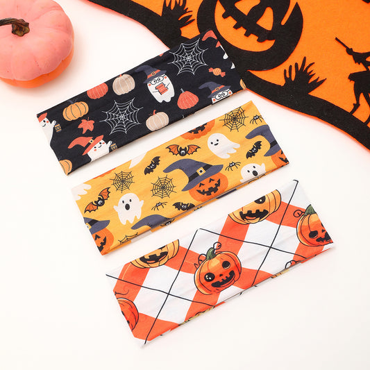 Halloween Skull Spider Web Pumpkin Sweat Yoga Hair Band
