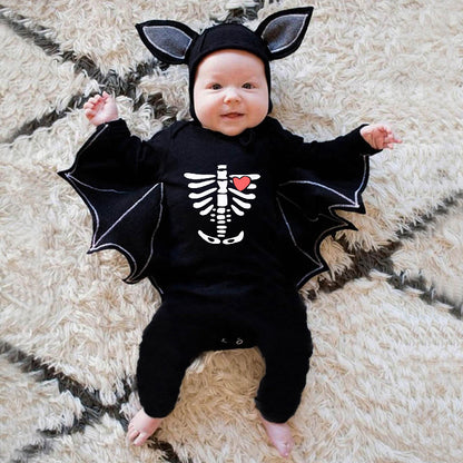 Halloween Baby Cotton Skeleton Romper with Bat Design